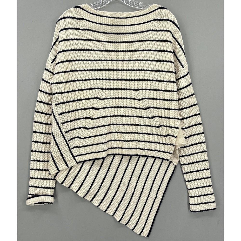 Brochu Walker Sweater Small Cream Wool Cashmere Striped Boat Neck‎ Pullover Knit
